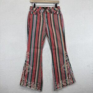 L&B Lucky & Blessed Jeans Womens‎ 6 Striped Flare Embroidered Serape Boho Floral